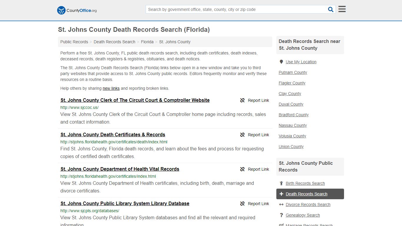 Death Records Search - St. Johns County, FL (Death ...